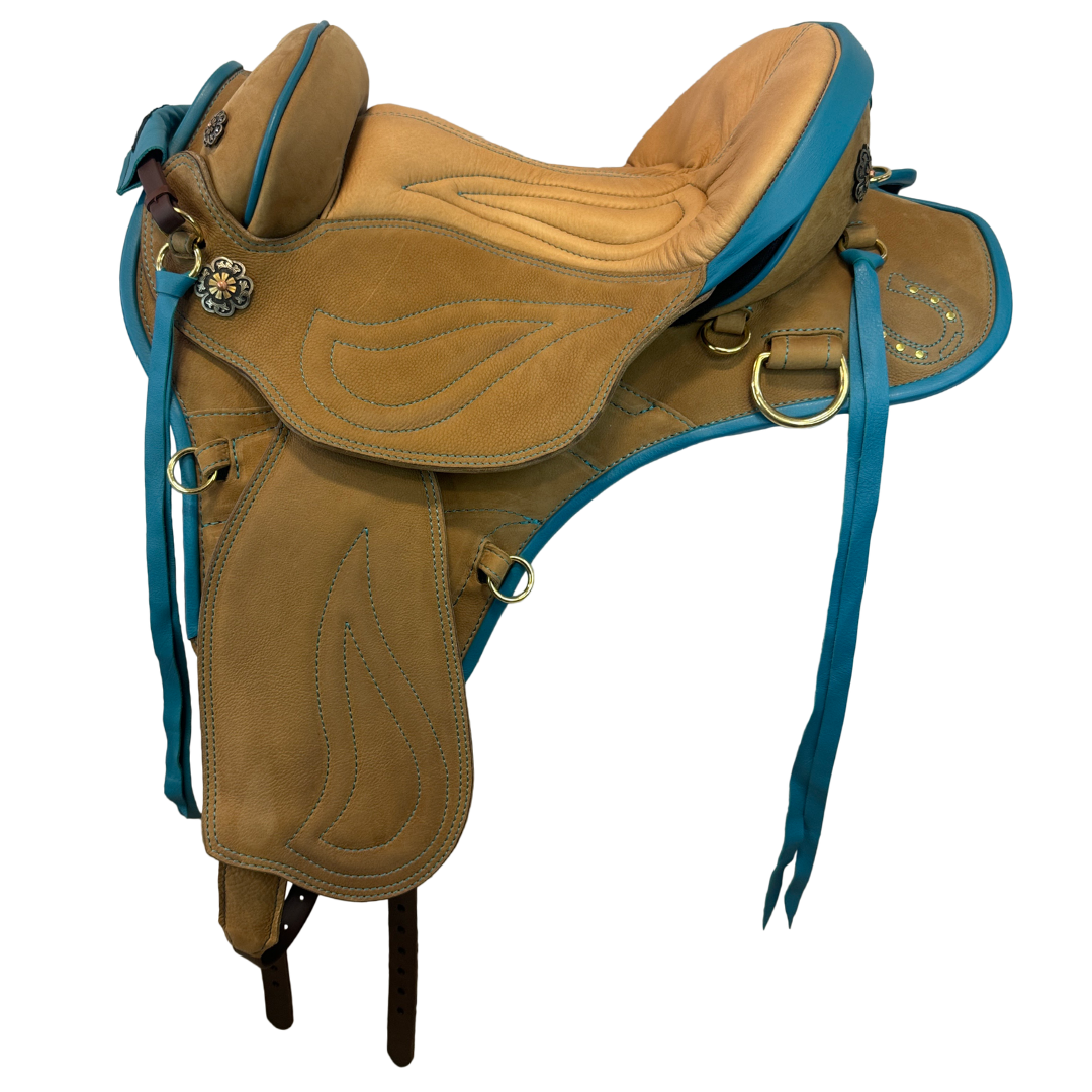 Sensation Ride™ Western Sport in Tan & Turquoise with Horseshoe Design & Conchos