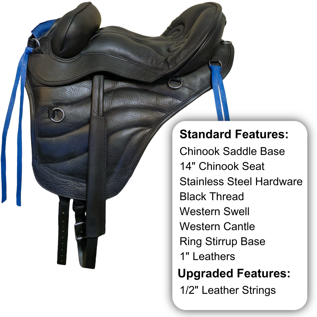 Sensation Ride™  Chinook Saddle in Black with Royal Blue Strings